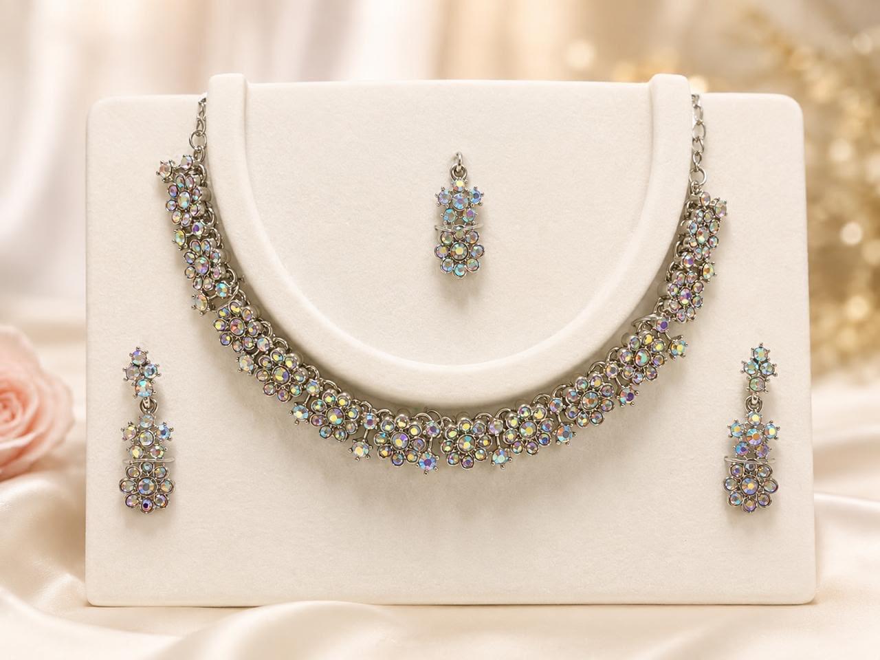 Floral Crystal Necklace & Earrings Set - Image 4