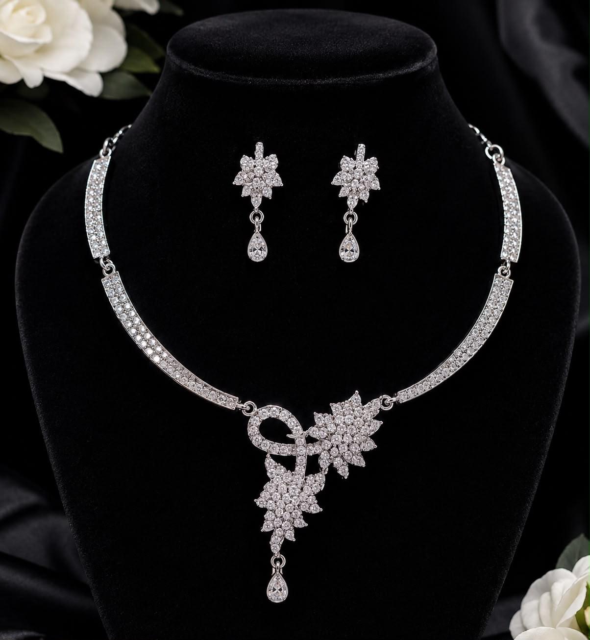 Floral Crystal Necklace & Earrings Set - Image 3