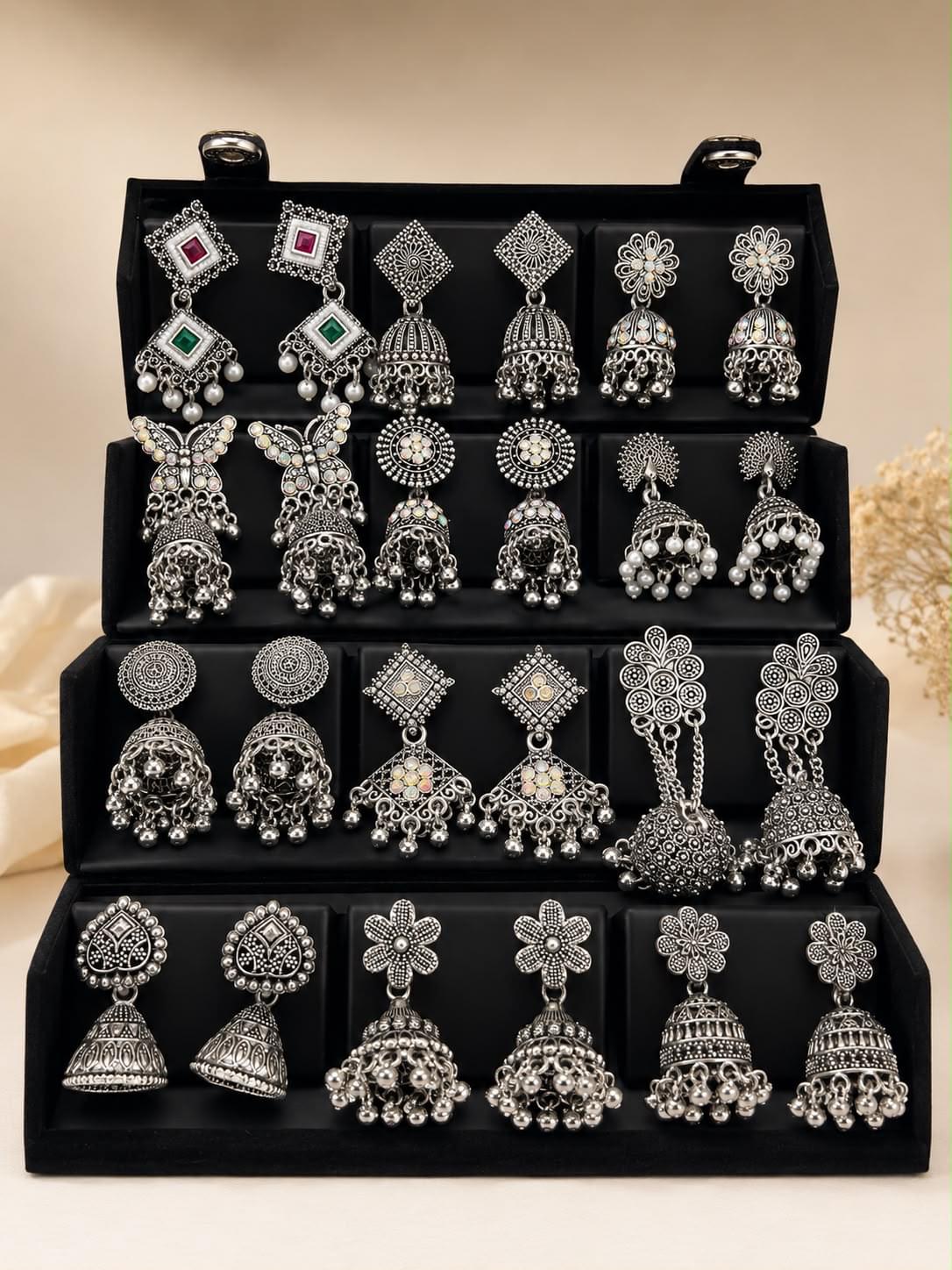 Antique Oxidized Jhumka Earrings Combo Set